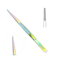 Thumb Dressing Forceps 5 1/2" Serrated Rainbow Coated