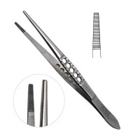 Thumb Tissue Forceps Serrated, 5 1/2" Fenestrated Handle