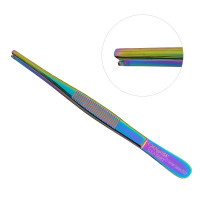 Thumb Tissue Forceps 5" 1x2 Teeth Rainbow Coated