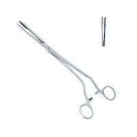 Cheron Uterine Dressing Forceps 10 1/2" Rings Angled Sideways Serrated Jaws 8X25mm.