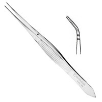 Eye Dressing Forceps 4" Serrated Half Curved Tips Standard Pattern
