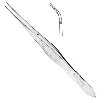 Eye Dressing Forceps 4" Serrated Half Curved Tips Heavy Pattern