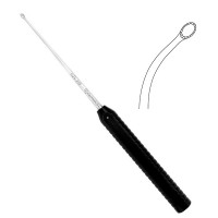 Tooth Curette 17" Curved Right 10mmx6.5mm Oval Tooth Cup 8" Shaft 9" Plastic Handle Black